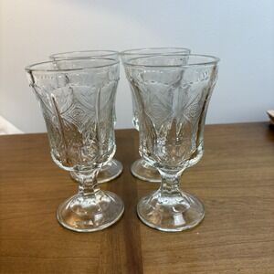 Indiana Glass Madrid Clear Glass Goblets Set Of 4 Rosette Diamond Medallion